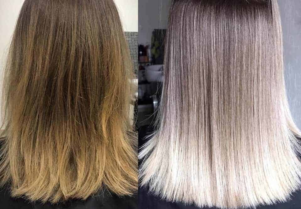 hair studio 4tune Before and after hair color in cool tones
