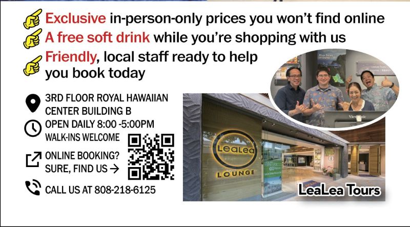 Lea Lea Lounge Tours2 We offer many activities, such as Hawaiian luau shows, marine activities, and the Battleship Missouri