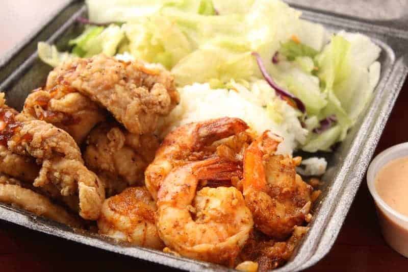 champions steak and seafood Half combo with Sweet Sauce Fried Chicken and Spicy Shrimp