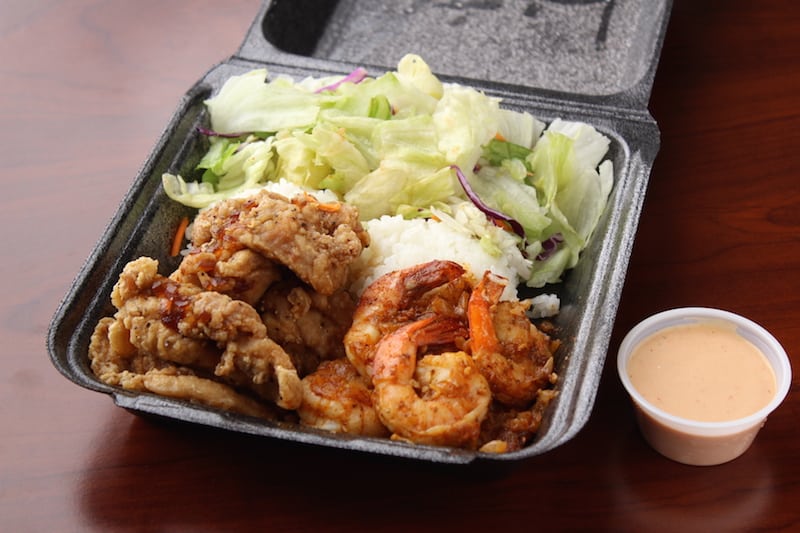 champions steak and seafood Half combo with Sweet Sauce Fried Chicken and Spicy Shrimp