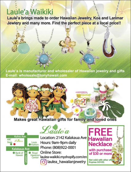Laule'a brings made to order Hawaiian Jewelry, Koa and Larimar Jewelry and many more. Find the perfect piece at a local price!