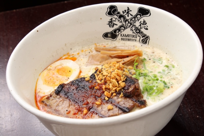 Beefy Wild Ramen: Kamitoku’s signature ramen features bold beef bone broth steeped in umami.